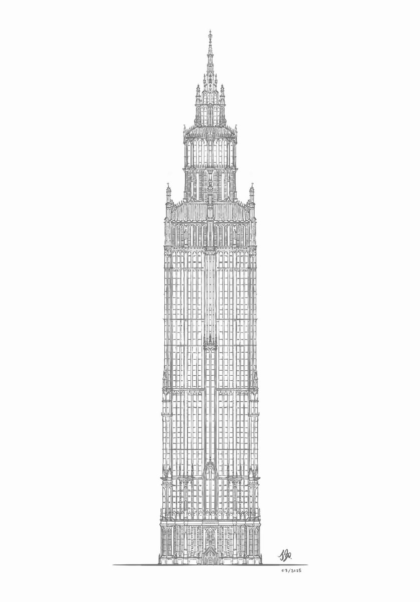 A quick gothic skyscraper design I did this morning. When the age of glass boxes is over this is what we’ll build.