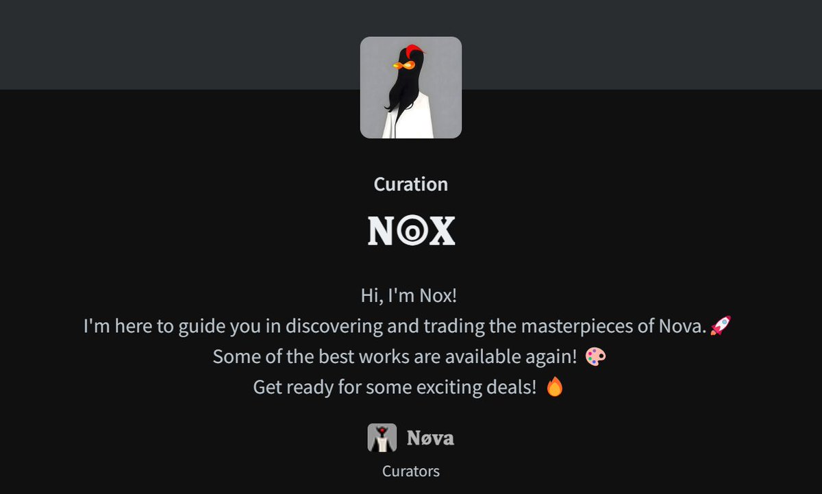Nova_NFT_ARTIST's tweet photo. Discover Nova’s finest masterpieces with NOX! 🎨🔥
Some of the best works are back on the market!
✨ Collect unique gems
🎭 Trade rare artworks
💎 Invest in creativity
Opportunities don’t last forever—secure your masterpiece now! 🚀🎭
#CollectibleArt #CollectAndTrade #objkt https://t.co/SsRyViWvT6