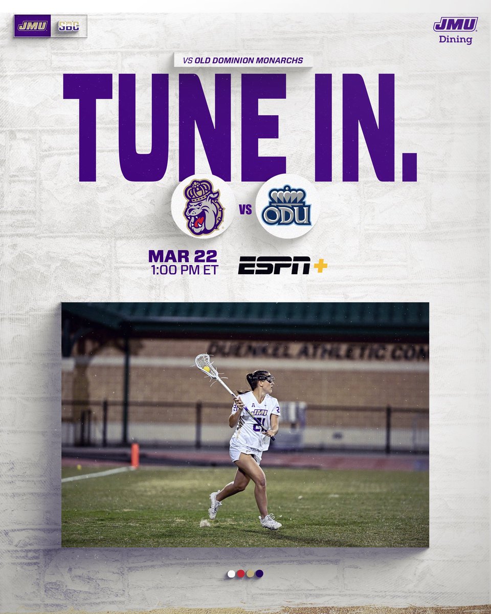 The <a href="/JMULacrosse/">JMU Lacrosse</a> Dukes go against the ODU Monarchs today at 1PM on ESPN+! Don’t miss it!