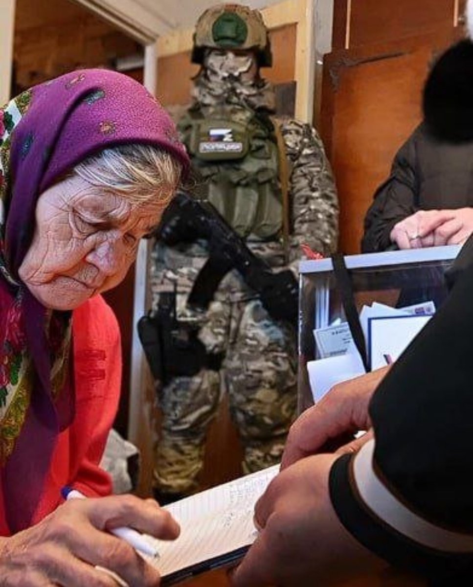 visegrad24's tweet image. Ukrainian woman voting in the Russian-organized referendum on whether her Ukrainian region should join Russia