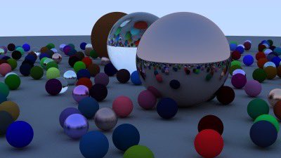 stevebest's tweet photo. Every time I teach myself a new programming language, I implement @Peter_shirley’s toy raytracer in it. This is Lua, which managed to render this 1024 spp 400x225 image in just under 3 hours on a single core of M1 Pro, with BVH. https://t.co/KK5j1yzpn9