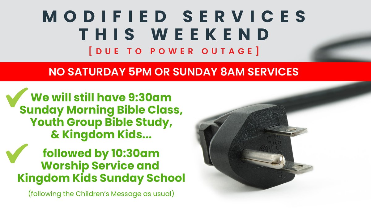 Reminder - no Saturday Worship Service tonight. See you on Sunday!