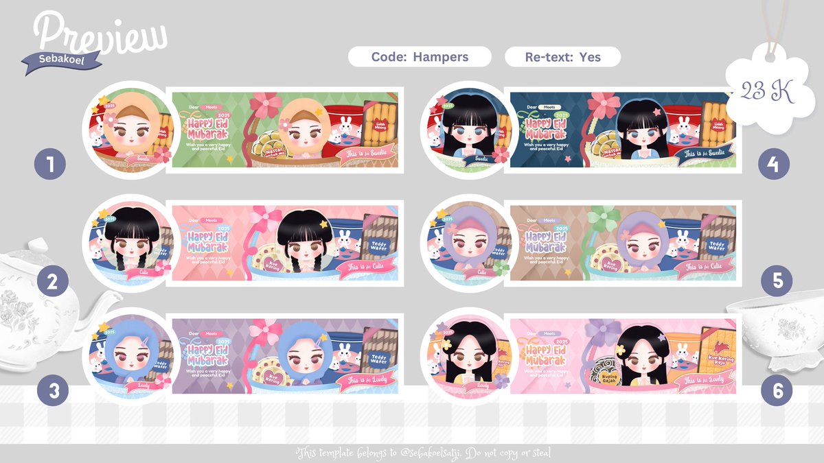 sebakoelsatji's tweet image. Help RT, thank you 🫶🏻 

Halo, Bakoel ada 6 layout chibi rs dengan code baru "hampers" tema special lebaran 

💰 23 K (free re-text) 
Open untuk by req juga yaa ^^

Yang minat, dm yuk 😉🩵 #zonauangᅠᅠᅠ