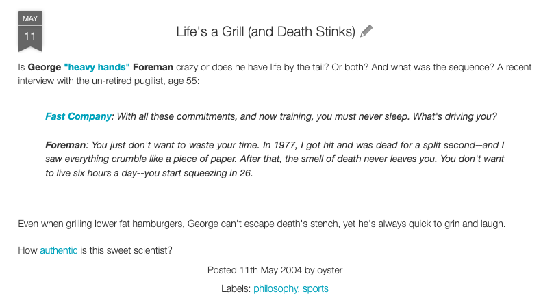 One of the first YRHT posts was about George Foreman.  He even responded to me on twitter back in the day. The announcer called Ali "the great man" after the fight in Kinshasa, but there were two great men in the ring that night. #RipGeorgeForeman