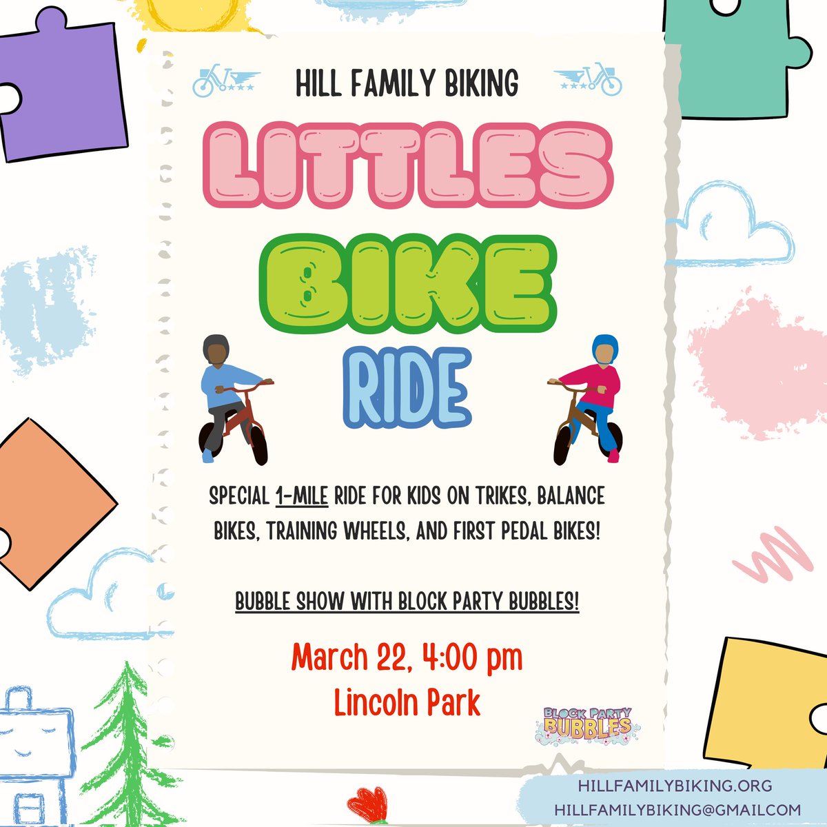 It's a Hill Family Biking Littles Ride Day! 4pm at Lincoln Park