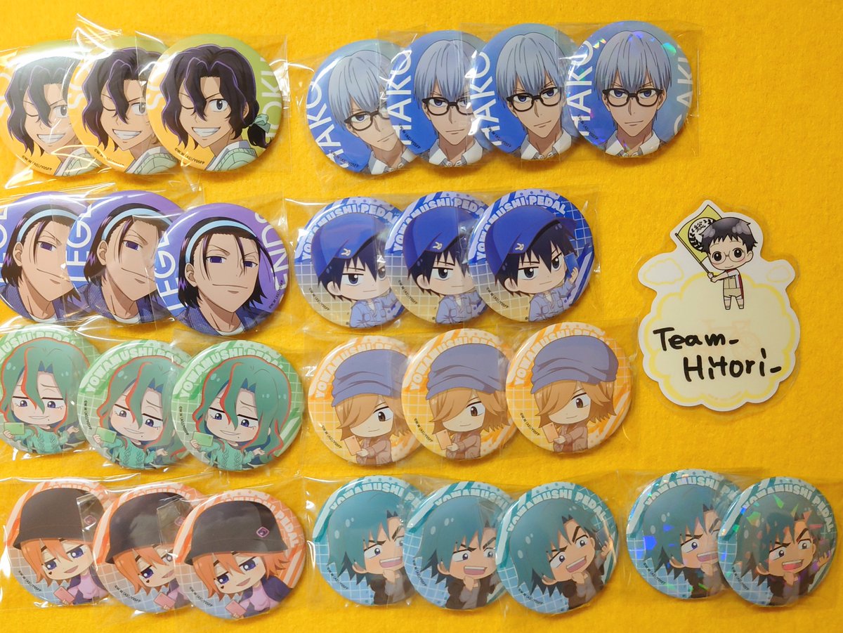 Team_Hitori_'s tweet image. 【交換】弱虫ペダル AJ 中外 缶バッジ
譲→手嶋3、黒田3、黒田ホロ、東堂3、今泉3、巻島3、青八木3、葦木場3、銅橋3、銅橋ホロ2
求→等身小野田
※ホロはホロ同士希望。
郵送にてお取引頂ける方いらっしゃいましたらよろしくお願いいたします。