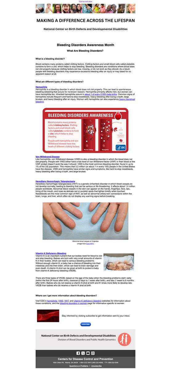 curehht's tweet photo. We're celebrating! @CDCgov has included HHT in their Bleeding Disorders Awareness Month campaign after years of Cure HHT advocating for inclusion. This is a significant step in raising awareness. Let's keep spreading the word! #HHTAwareness https://t.co/tqJ3a1xKrJ