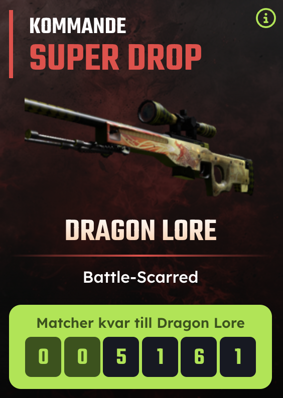 Nu är det bara 5000 matcher kvar tills Dragon Lore:n droppas! 🐲

För att komma över den sista spurten har vi nyligen lanserat nya servrar med bättre prestanda och lagt till fler level-belöningar. Med andra ord – IN OCH LIRA JÄRNET! 🔥