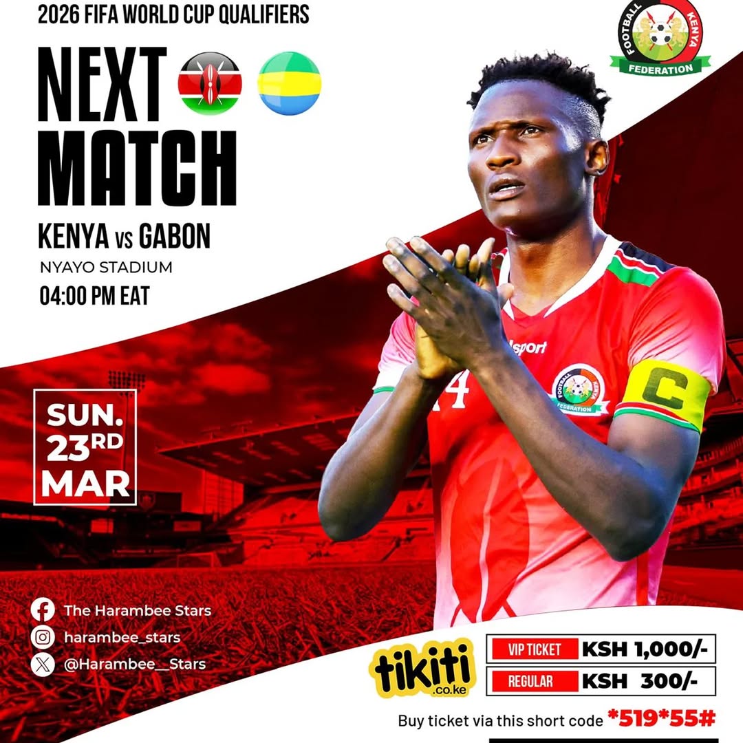The vibes is UNSTOPPABLE for our FIFA World Cup Qualifier 🇰🇪  vs. Gabon! 🔥 Nyayo Stadium will ERUPT in a tidal wave of red, black, and green this Sunday! 🌊🇰🇪 Bring your loudest cheers and wildest energy, and let’s power our squad to GLORY! ⚡🏆  
🇰🇪All tickets sold out🫡🌟