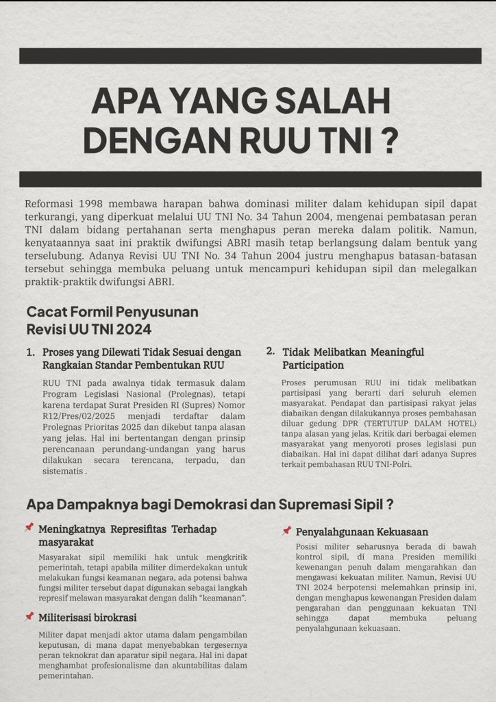 himine__'s tweet photo. jangan biarkan revisi UU TNI jadi alat untuk menghidupkan kembali politik militer‼️‼️ mengecam supremasi sipil dan membunuh cita cita reformasi dalam mewujudkan Indonesia demokratis.
  #TolakUUTNI #TolakRUUPolri https://t.co/cHKSYZPMIp