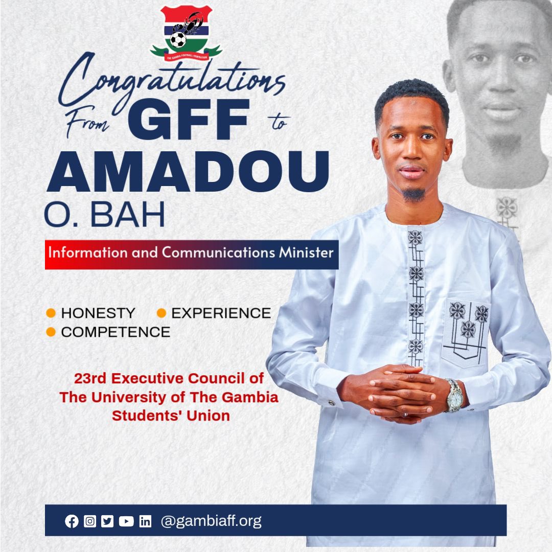 The Gambia Football Federation is congratulating its Communications Assistant Amadou O. Bah on his deserved election