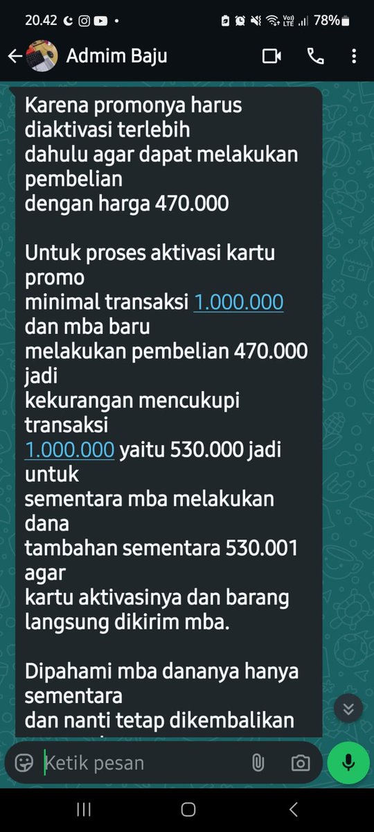 rethaaa's tweet photo. Setelah transf diminta untuk chat ke admin pengiriman 0853-3699-6023 dan diminta transf senilai 530 ribu untuk aktivasi kartu promo. Nantinya uang tersebut akan di refund setelah proses pengiriman selesai. Aneh banget.. https://t.co/JALmh7ww8f