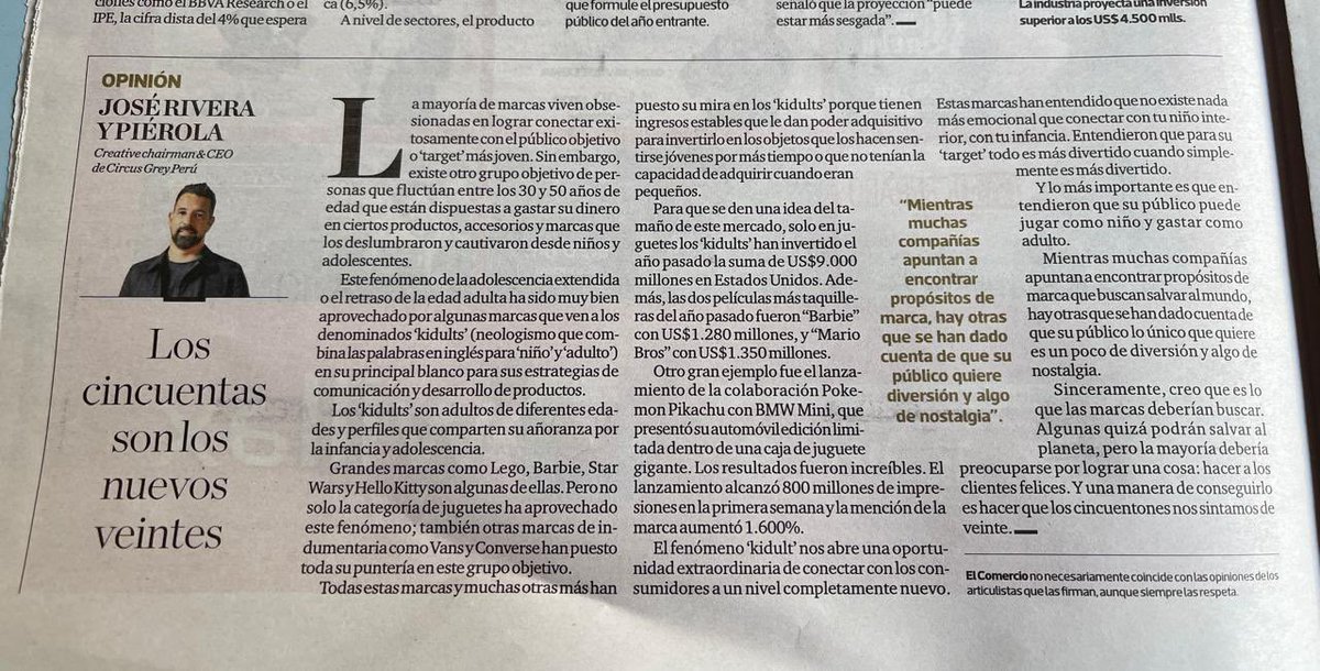 “Estas marcas han entendido que no existe nada más emocional que conectar con tu niño interior, con tu infancia” #Kidults 

El Comercio 22/03/2025