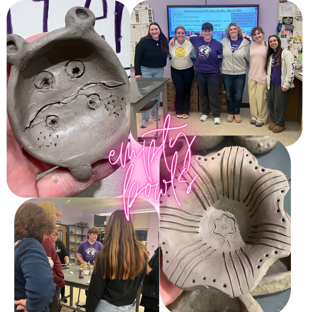 Brenna Johnson (@johnsonb_ms) on Twitter photo Empty Bowls is hosting one more Open Studio at FHS on Thurs. March 27th from 5:30-7pm in room 138. Link in bio to sign-up. All ages & art skills welcome!!
<a href="/FranklinFoodPan/">Franklin Food Pantry</a> <a href="/FHS_EmptyBowls/">FHS Empty Bowls</a> <a href="/FranklinHS/">FranklinHighSchool</a> #emptybowls
Last Thursday’s Open Studio! Empty Bowls is hosting one more Open Studio at FHS on Thurs. March 27th from 5:30-7pm in room 138. Link in bio to sign-up. All ages & art skills welcome!!
<a href="/FranklinFoodPan/">Franklin Food Pantry</a> <a href="/FHS_EmptyBowls/">FHS Empty Bowls</a> <a href="/FranklinHS/">FranklinHighSchool</a> #emptybowls
Last Thursday’s Open Studio!