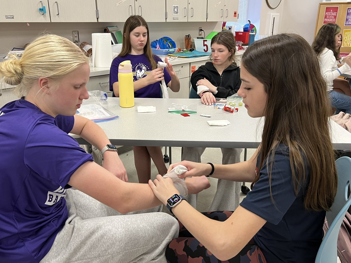 7th and 8th grade Exploring Childcare students are learning ⛑️ Basic First Aid Skill 🩹 These students will soon be ARC Babysitter Certified and ready to babysit in a neighborhood near you. 
<a href="/AFMSChargers/">Apex Friendship Middle School</a>