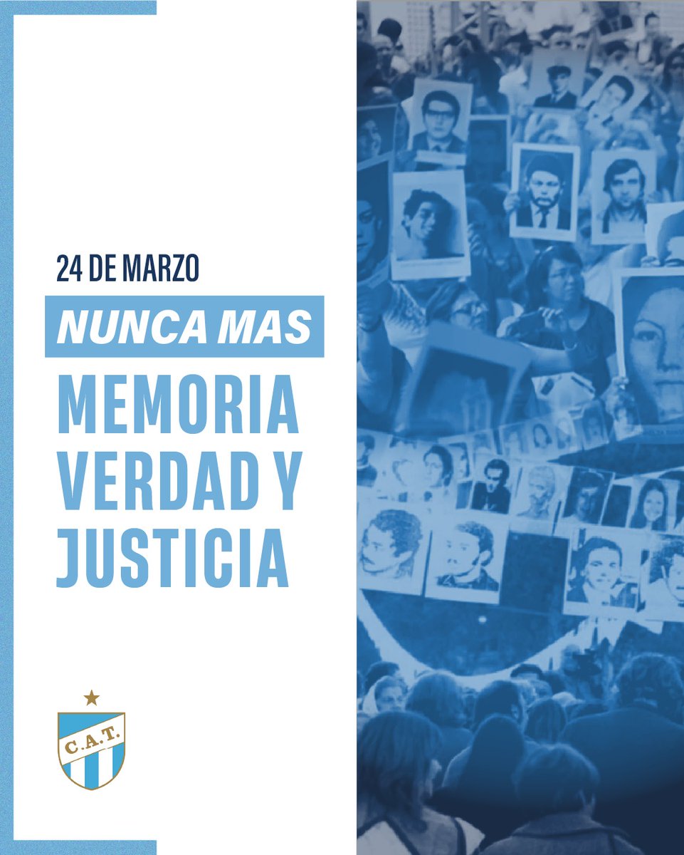 ATOficial's tweet photo. 📢 Memoria, Verdad y Justicia.

💙 En este día, reafirmamos nuestro compromiso con la memoria y los valores de una sociedad más justa.

📆 24 de marzo – Día Nacional de la Memoria por la Verdad y la Justicia

#NuncaMás https://t.co/JeWb6iC3Kh