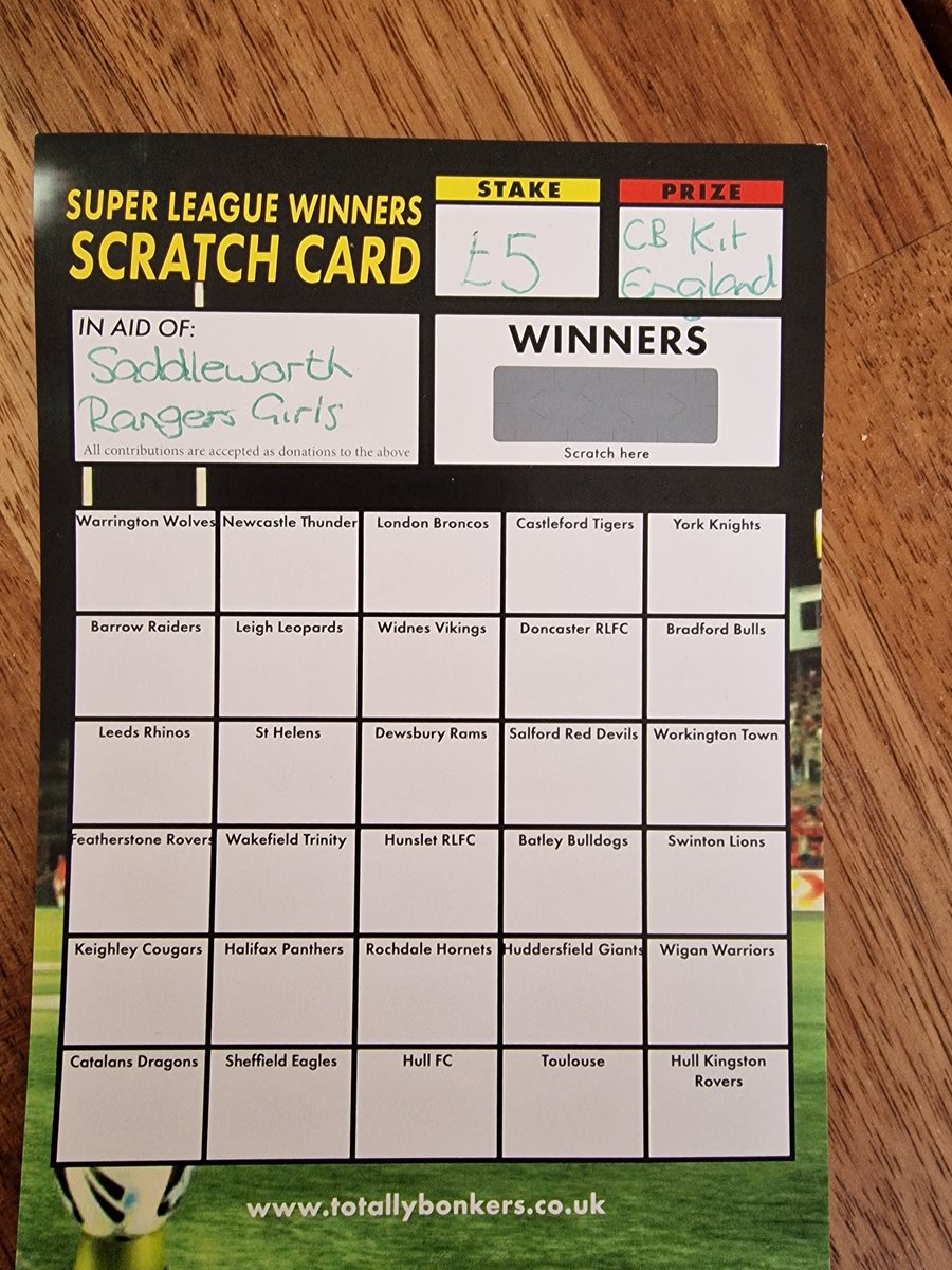 Went to <a href="/leedsrhinos/">Leeds Rhinos</a> this morning to meet <a href="/CaitlinBeevers1/">Caitlin Beevers</a> and get some of her old kit. I'm keeping loads of bits for myself but I'm doing a rugby card to win this England bundle (3rd pic). £5 per square to raise money for <a href="/SaddRangers/">Saddleworth Rangers</a> trip to be mascots at Wembley