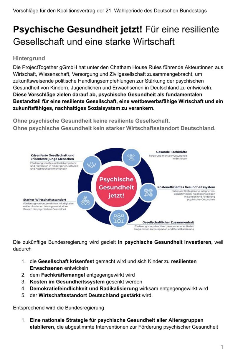 evalottabra's tweet photo. Psychische Gesundheit jetzt! 🌍🧠Mit Vertreter:innen aus Wissenschaft, Wirtschaft &amp; Zivilgesellschaft konkrete Empfehlungen erarbeitet👉Mentale Gesundheit zentral für Resilienz &amp; Wettbewerbsfähigkeit📢Appell an Politik: In den Koalitionsverhandlungen einbeziehen! @PT_Deutschland https://t.co/BiYgVKwLc9