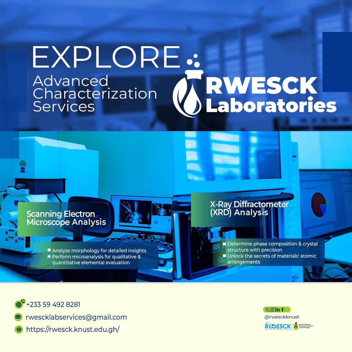 Explore the top-notch services at RWESCK Lab! 🔬⚙️ From water testing to advanced research support, we’ve got you covered.

Visit us to learn more! #RWESCKLab #ResearchMadeEasy
