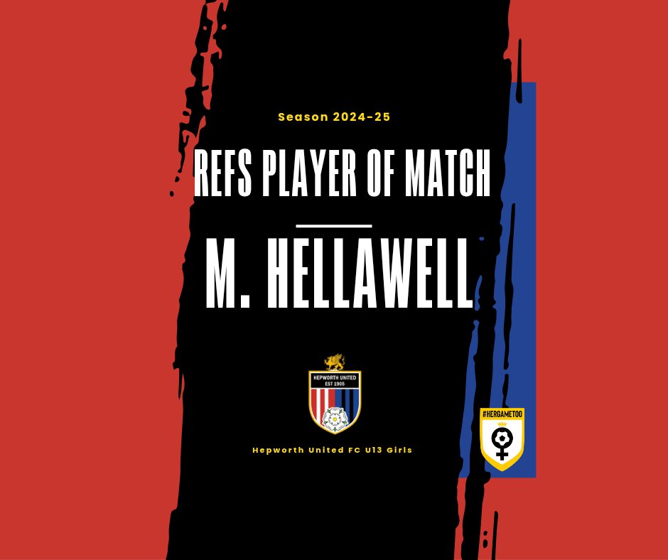 A Huge Well Done to Maisie Hellawell who was Awarded Referees Player of the Match Award Winner to go with her Double "Hat Trick"
🔴⚫️⚽️🔴⚫️⚽️🔴⚫️⚽️