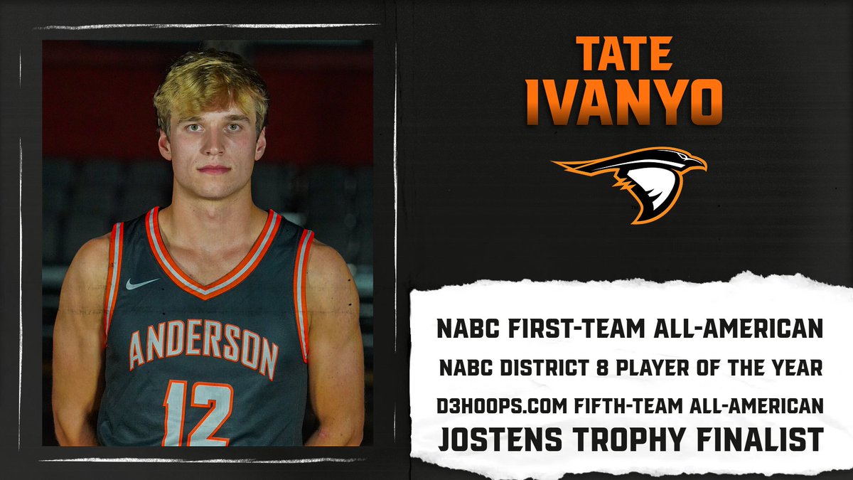 Anderson Athletics (@athleticsau) on Twitter photo 🏀 Tate Ivanyo: A <a href="/AURavensMBB/">Anderson Men's Basketball</a> Season for the Ages!
🏅 NABC First-Team All-American
🏆 NABC District 8 Player of the Year
🏀 D3hoops.com Fifth-Team All-American
🏆 Jostens Trophy Finalist
🌟 NABC NCAA D-III All-Star
zurl.co/P9fL3
#SoarRavensSoar #GBGR 🏀 Tate Ivanyo: A <a href="/AURavensMBB/">Anderson Men's Basketball</a> Season for the Ages!
🏅 NABC First-Team All-American
🏆 NABC District 8 Player of the Year
🏀 D3hoops.com Fifth-Team All-American
🏆 Jostens Trophy Finalist
🌟 NABC NCAA D-III All-Star
zurl.co/P9fL3
#SoarRavensSoar #GBGR