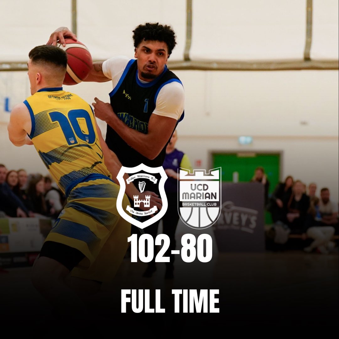 🔥 Warriors on the rise! 🔥 

Garvey’s Tralee Warriors fight through a tough playoff battle, taking down UCD Marian 102-80 to punch their ticket to the semi-finals next weekend! 🏀💪 

#TraleeWarriors #PlayoffBasketball #FinalFourBound