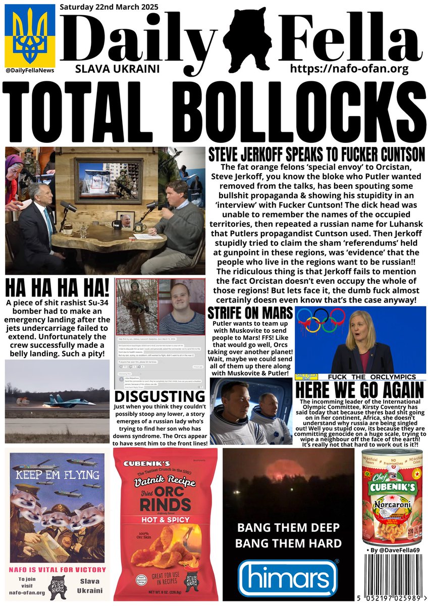 It’s that time again, Daily Fella time! Read about Steve Witkoff’s ‘interview’ with Tucker Carlson, a russian Su-34 crash lands &amp; will Musk take Putin to Mars?!

#DailyFella #DailyFellaNews #SlavaUkraini #NAFO
