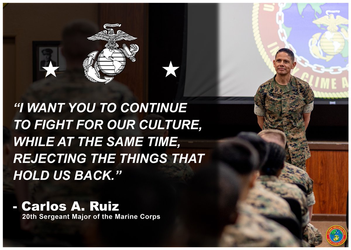 Pacific Marines (@pacificmarines) on Twitter photo "I want you to continue to fight for our culture, while at the same time, rejecting the things that hold us back." - #SMMC Sgt. Maj. Carlos Ruiz
Thank you <a href="/USMCSgtMaj/">Sergeant Major Carlos A. Ruiz</a> for speaking with the #PacificMarines of #MARFORPAC
🎨: Cpl. Matthew Benfield | <a href="/USMC/">U.S. Marines</a> "I want you to continue to fight for our culture, while at the same time, rejecting the things that hold us back." - #SMMC Sgt. Maj. Carlos Ruiz
Thank you <a href="/USMCSgtMaj/">Sergeant Major Carlos A. Ruiz</a> for speaking with the #PacificMarines of #MARFORPAC
🎨: Cpl. Matthew Benfield | <a href="/USMC/">U.S. Marines</a>