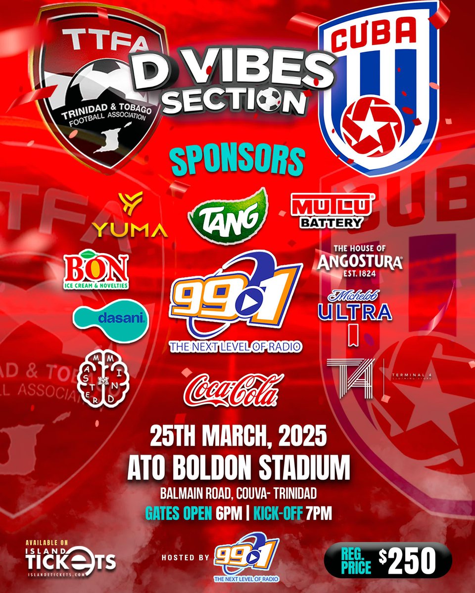 It takes a village to raise a child, but a nation to support a team! 🇹🇹⁣⁣⁣
⁣⁣⁣
We welcome all the crews and committees to D Next 99.1 Vibes Section as Trinidad and Tobago take on Cuba in a must-win Gold Cup qualifier! ⁣⁣⁣
💥⚽ 🇹🇹⁣⁣⁣
⁣
Link in Bio 🎟️⁣
⁣⁣