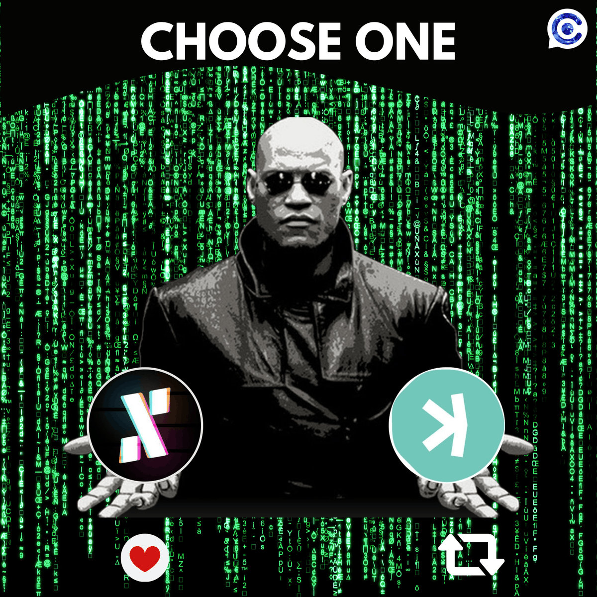 Which coin would you pick to escape the matrix 🤖

$ALPH ( <a href="/alephium/">Alephium</a> ) :

 - Sharding algorithm
 - Single step cross-shard transactions
 - PoW + PoLW

$KAS ( @KaspaCurrency ) :

 -  Parallel block processing
 - World's first blockDAG
 - GHOSTDAG protocol

What's your pick 👀👇