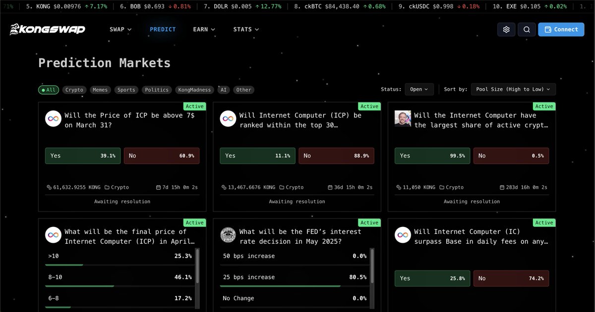 Ape into the Kong prediction markets with ease! 🦍

Here's how you do it

Step 1: Have some $ICP in your wallet on kongswap.io 

🧵👇
