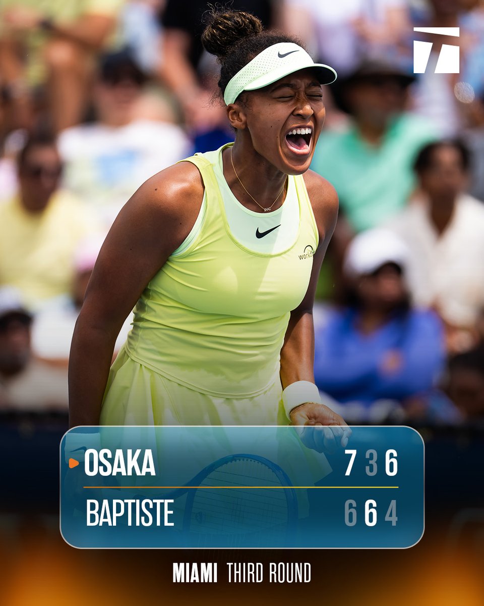 TennisChannel's tweet photo. WHAT IT MEANS 🥹

Naomi Osaka advances to the fourth round in Miami 🦾 

#MiamiOpen https://t.co/dcCUt75PSG
