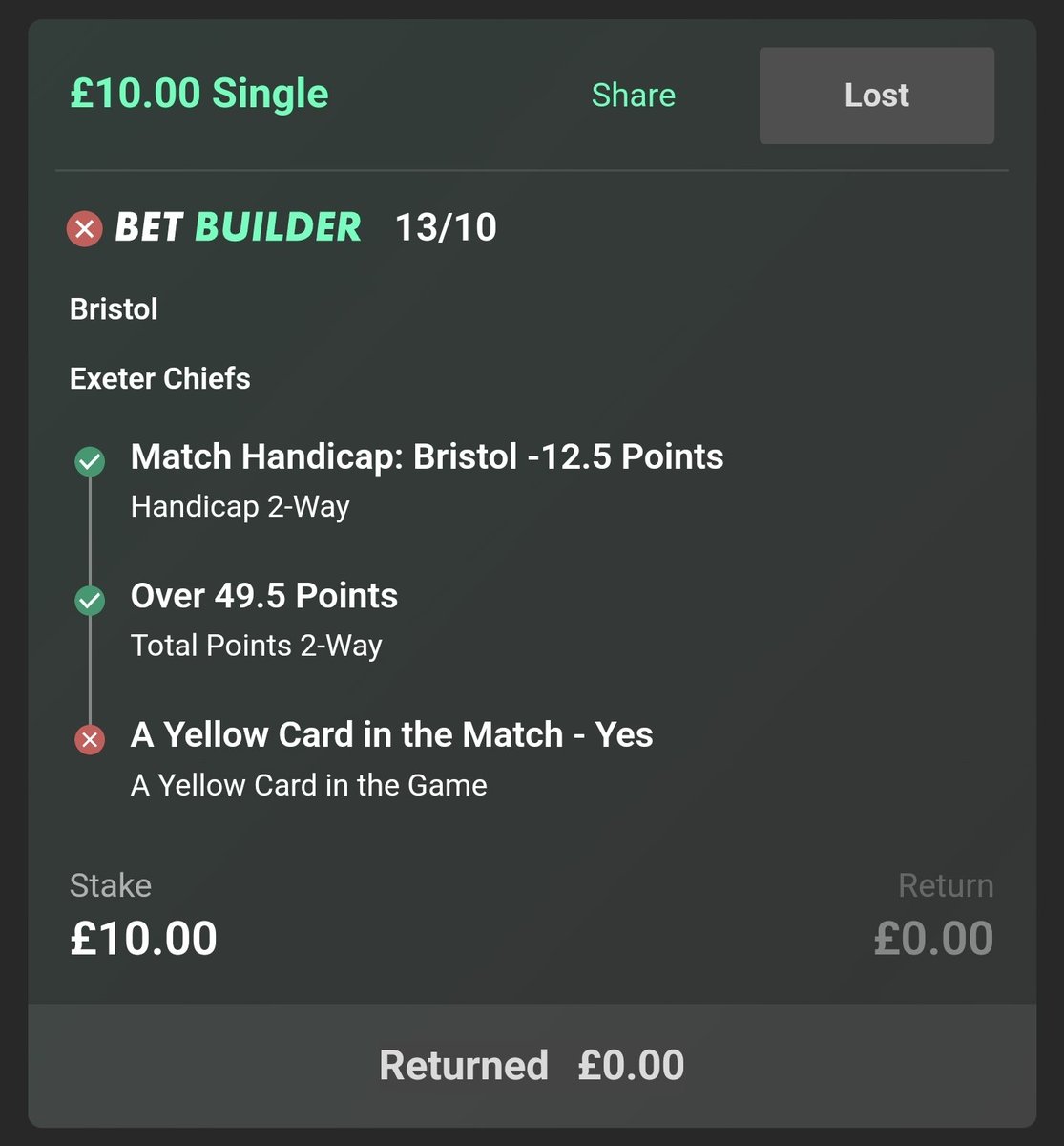 GavinPothecary's tweet photo. @bet365 Yellow card in 77 min Bristol v Exeter (Rugby) You have put this as a loss in the 'yellow card in match - yes' bet. https://t.co/wrWBywEcuD