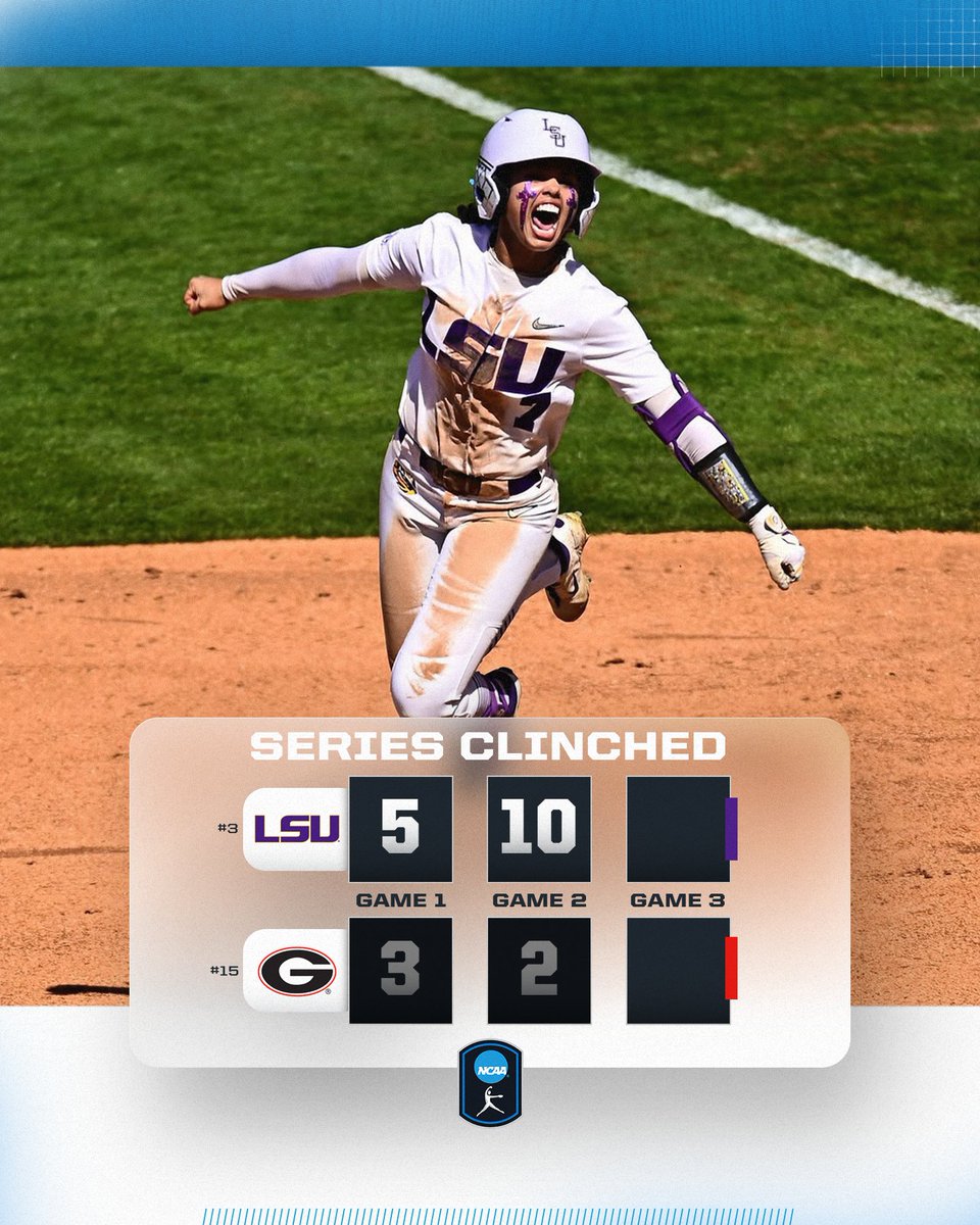 SERIES = SECURED 🎉

No. 3 <a href="/LSUsoftball/">LSU Softball</a> gets the 10-2 (6 inn.) game two win to take the series against No. 15 Georgia!  

#NCAASoftball