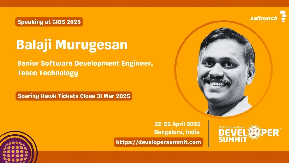 💡 Meet Balaji Murugesan, Senior Software Engineer @ <a href="/Tesco/">Tesco</a> Technology, at #GIDS 2025!

He specializes in distributed computing and edge systems—building low-latency, high-performance solutions for video and compute-heavy platforms. ⚙️🎥
