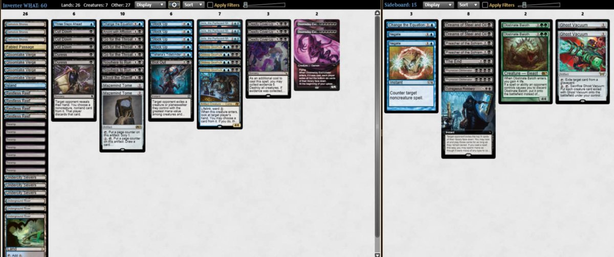 PascalMaynard's tweet image. Won RCQ with Inverter 🙃
Cool deck. Same list as below except -1 fabled -1 island -1 shoot sherriff +1 swamp +1 murk sewer +1 sheoldred edict. Sb -1 dreams steel oil +1 doomsday excruciator