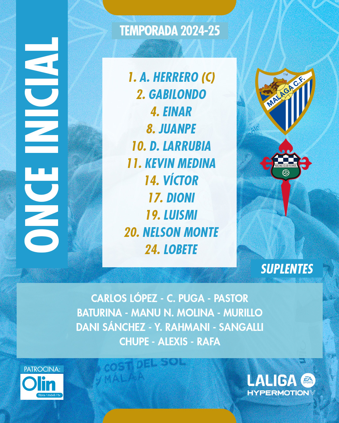 Alineación del Málaga ante el Racing de Ferrol.