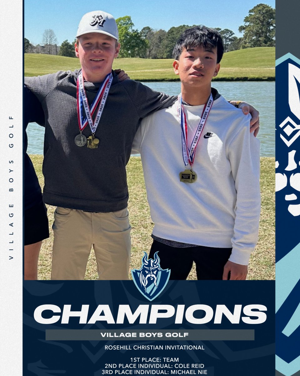 Villageteams's tweet image. Congrats to our @VillageVikings Boys Golf team on winning the Rosehill Christian Invitational!
Junior Cole Reid finished second overall and sophomore Michael Nie finished 3rd!
#VillageGolf
#weareVILLAGE