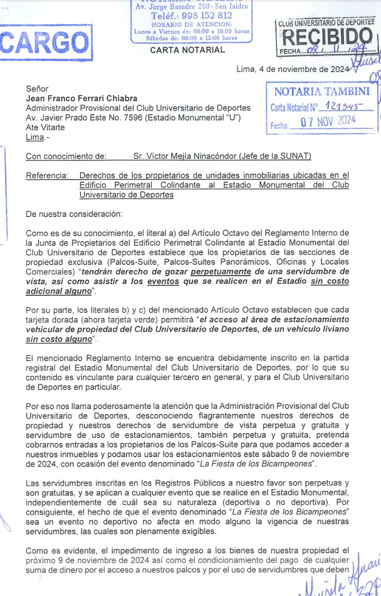 Jesua1rn's tweet photo. 🗣️ ¡Atención! He decidido dirigirme a la opinión pública para aclarar unas difamaciones que han circulado sobre mí estos últimos meses. Es importante que todos conozcan la verdad. Mi actual candidatura a la presidencia de la Junta de Propietarios de los Palcos Suites Monumental ha hecho que ciertos sujetos tiemblen de miedo y salgan a difamarme en redes.  ¡Su apoyo en la divulgación de la carta es fundamental!  #Aclaracion #Verdad #Universitariodedeportes #Palcossuites #FueraAbusabal