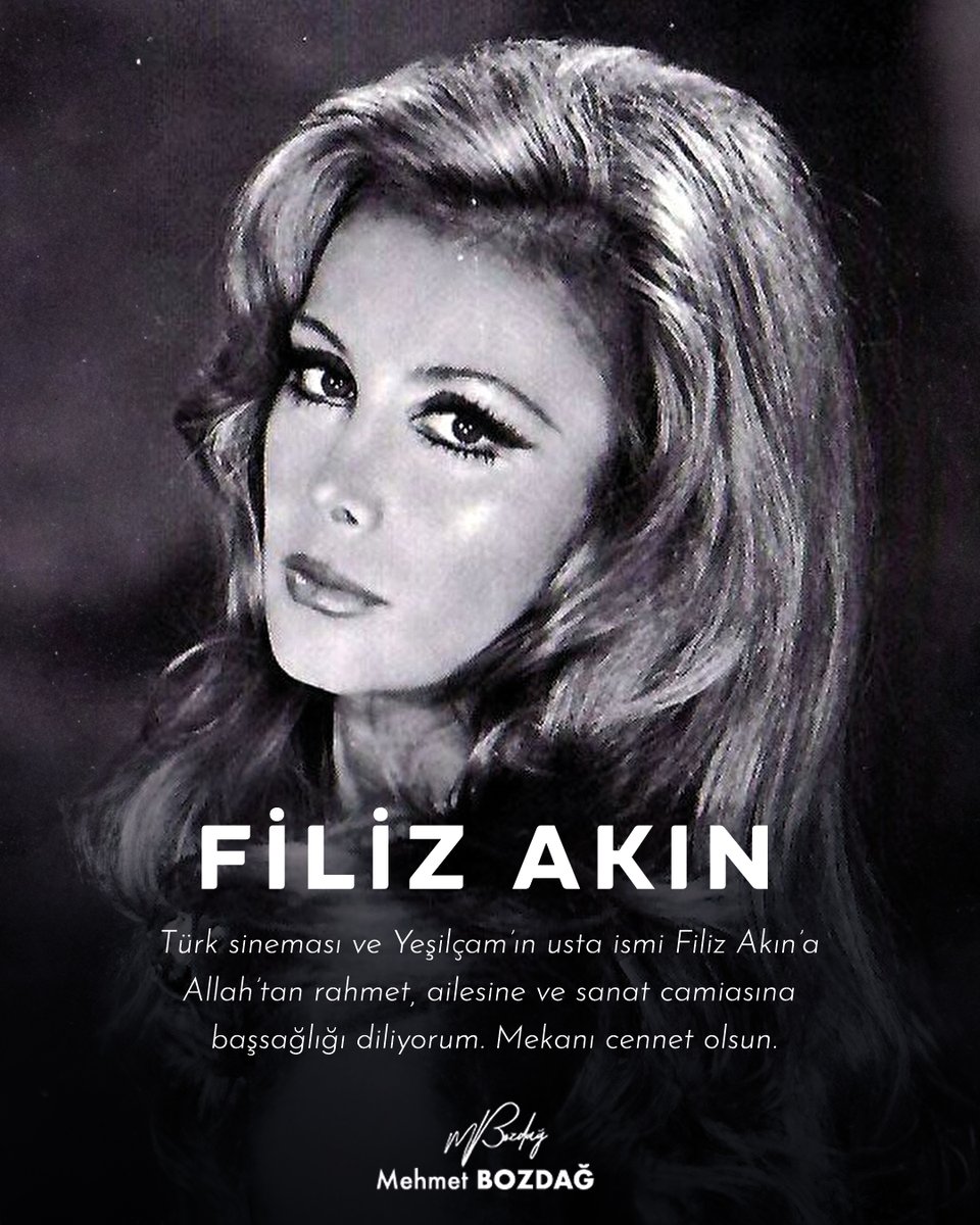 Türk sineması ve Yeşilçam’ın usta ismi #FilizAkın’a Allah’tan rahmet, ailesine ve sanat camiasına başsağlığı diliyorum. Mekanı cennet olsun.
