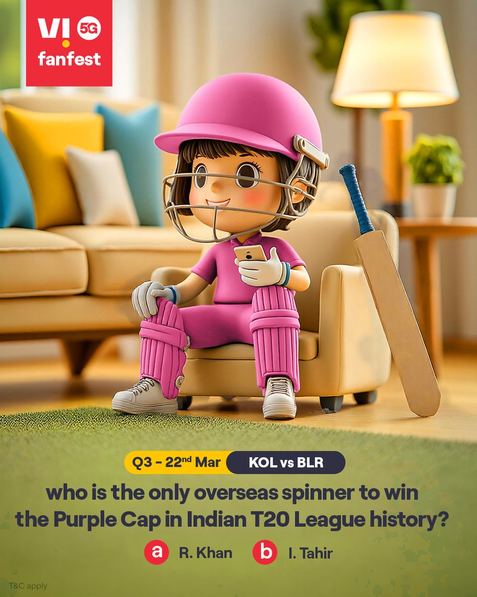 Cricky is testing your cricket IQ 🏏💡
Comment #Vi5Gfanfest with the right answers to all 5 questions today and stand a chance to win vouchers worth ₹5,000 🎟️✨🏆
.
.
#ChallengeAlert #Quiz #ParticipateAndWin #Vi5G