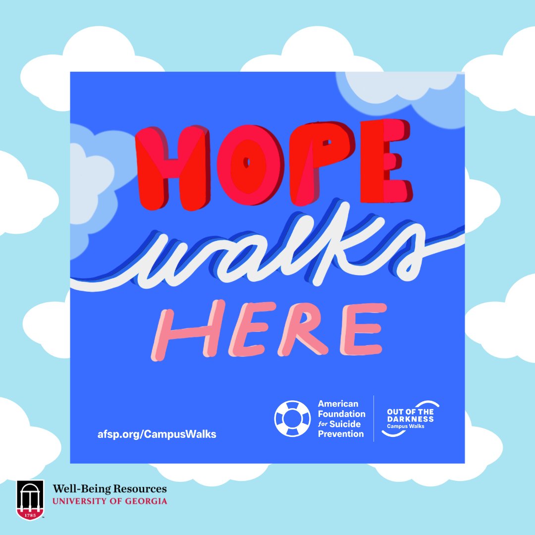 UGAHealthCenter's tweet image. Tomorrow is the UGA Out of the Darkness Walk, a suicide prevention fundraiser.  We would love to see the university community show support by making a team and fundraising, donating to a team, joining the walk tomorrow, or simply taking one step to #StopSuicide.
