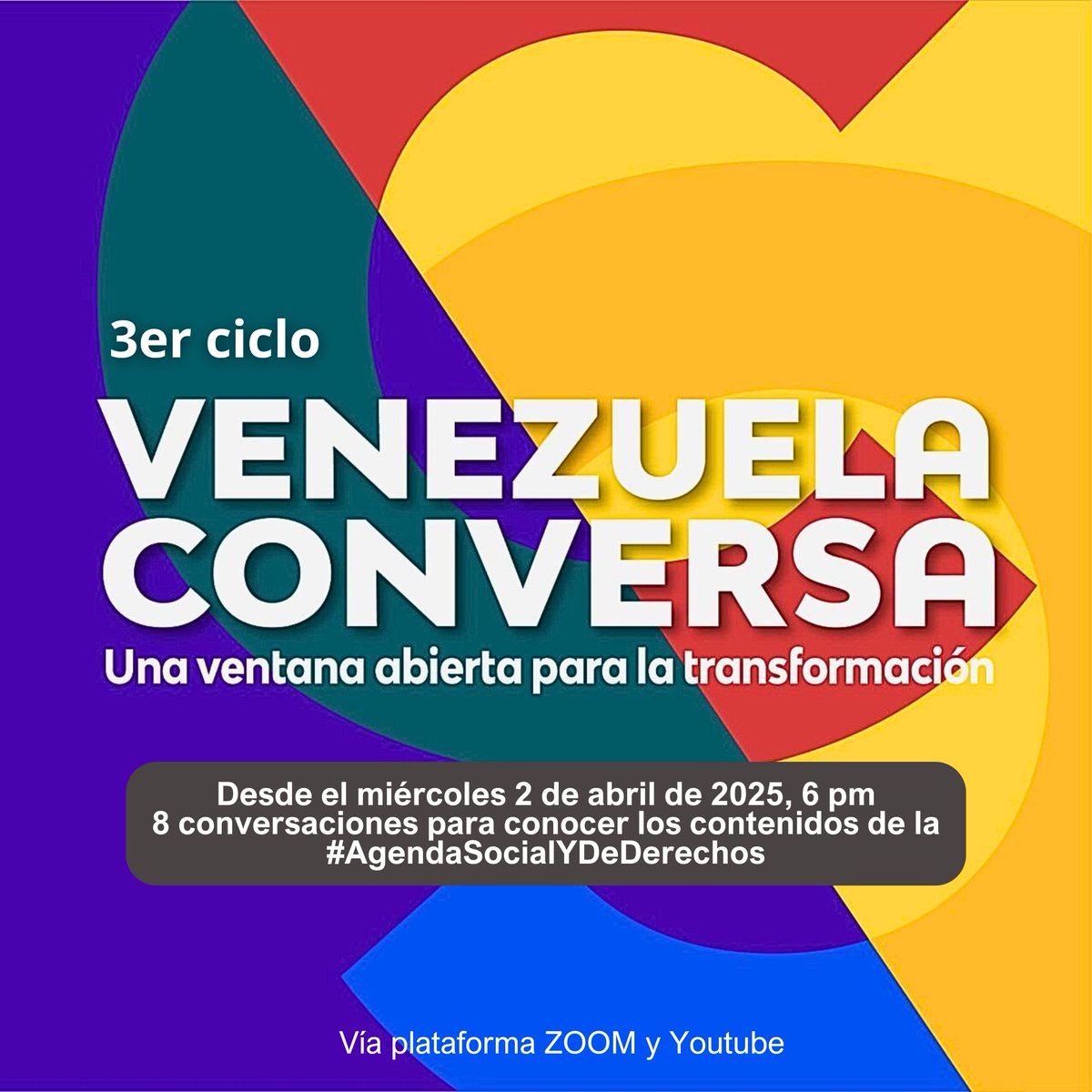 #AgendaForoCívico El #2abril arranca el 3er ciclo de "Venezuela Conversa", 8 conversaciones para conocer contenidos y alcances de la #AgendaSocialYDeDerechos. La primera de esas jornadas contará con la participación de Mariana Aylwin <a href="/maylwino/">Mariana Aylwin</a> y Colette Capriles <a href="/cocap/">colette capriles</a>. ¡Atentos!