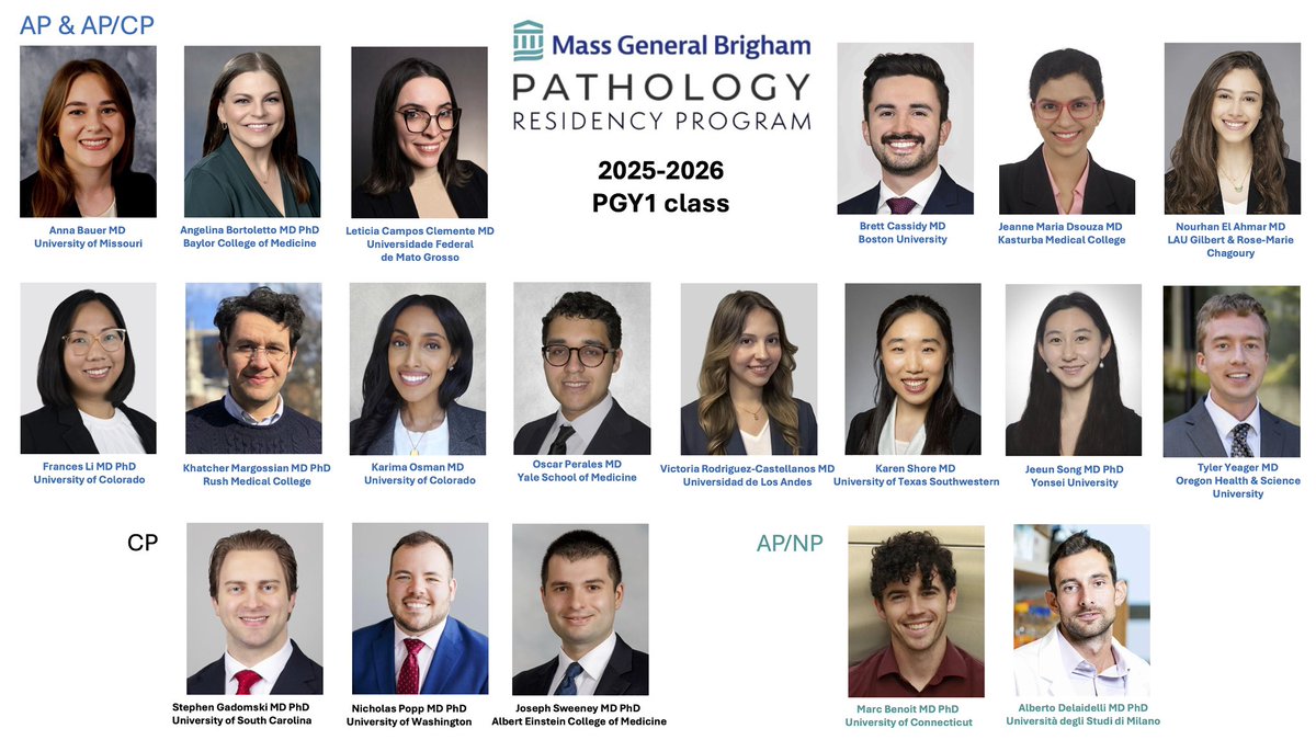 We couldn’t be more thrilled to introduce this stellar new class of 19 (yes, 19!) PGY1s joining the Mass General Brigham pathology family! 🥳
Welcome to the team — we can’t wait to have you on board and see you thrive! 🧬🔬💫