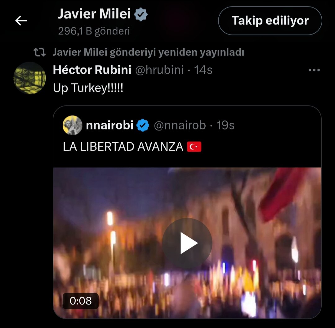 Arjantin Devlet Başkanı Javier Milei, Türkiye'deki özgürlükçü hareketi sosyal medya hesabından destekledi.