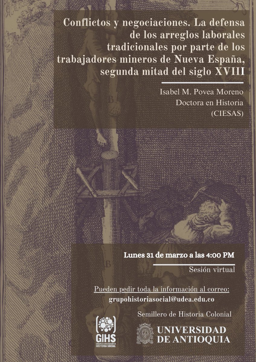Gregorio Saldarriaga (@behetria) on Twitter photo Próximo 31 de marzo, sesión virtual del semillero de Historia Colonial con <a href="/isapovea/">BelMa PM 💚</a>, a la 4 pm. Para la lectura y asistencia escribir a grupohistoriasocial@udea.edu.co
<a href="/columnariaislas/">Nodo Islas y Tierra Firme</a> Próximo 31 de marzo, sesión virtual del semillero de Historia Colonial con <a href="/isapovea/">BelMa PM 💚</a>, a la 4 pm. Para la lectura y asistencia escribir a grupohistoriasocial@udea.edu.co
<a href="/columnariaislas/">Nodo Islas y Tierra Firme</a>