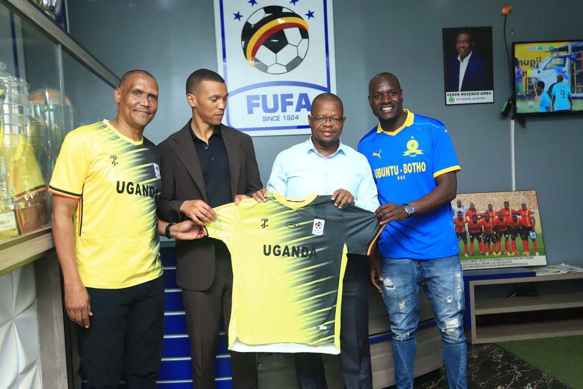 FUFA (@officialfufa) on Twitter photo South African giants Mamelodi Sundowns FC delegation pays courtesy call to FUFA.
Led by <a href="/Masandawana/">Mamelodi Sundowns FC</a> Chairman Tlhopie Motsepe, the team visited FUFA headquarters this afternoon. Their trip to Uganda is a tribute to legendary former <a href="/UgandaCranes/">Uganda Cranes</a> captain and goalkeeper South African giants Mamelodi Sundowns FC delegation pays courtesy call to FUFA.
Led by <a href="/Masandawana/">Mamelodi Sundowns FC</a> Chairman Tlhopie Motsepe, the team visited FUFA headquarters this afternoon. Their trip to Uganda is a tribute to legendary former <a href="/UgandaCranes/">Uganda Cranes</a> captain and goalkeeper