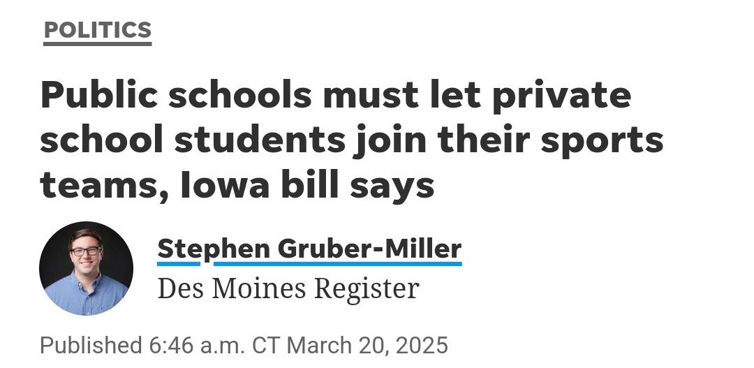 Further tilting the playing field toward private schools: now public schools must cover sports expenses for students who took public monies away from that same public school to head to private school.

desmoinesregister.com/story/news/pol…