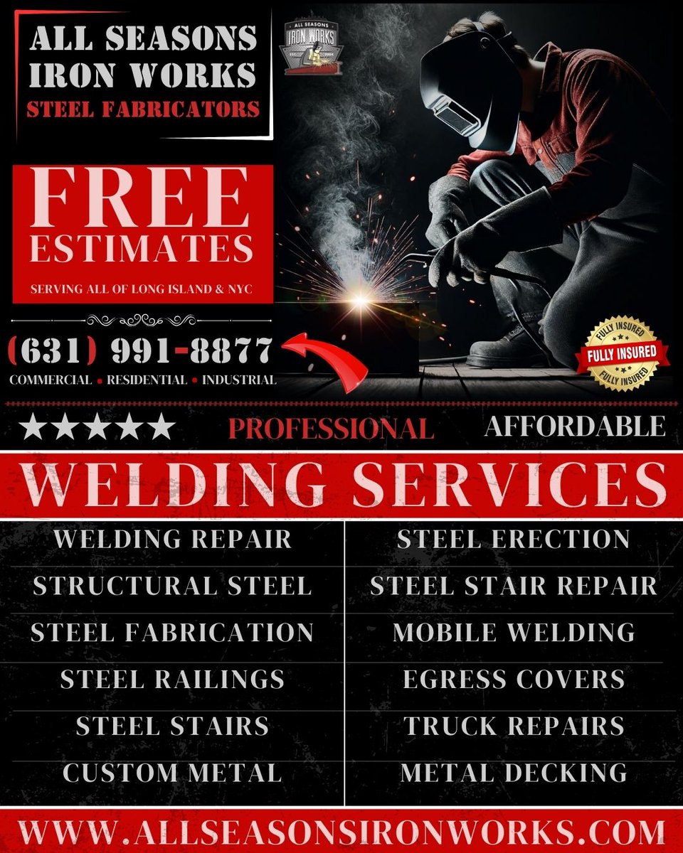 Steel stair repairs, custom fabrication, and structural welding for warehouses and commercial buildings across Long Island. All Seasons Iron Works gets it done—on-site, on schedule, no excuses. #
#AllSeasonsIronWorks

AllSeasonsIronWorks.com
Sales@allseasonsironworks.com