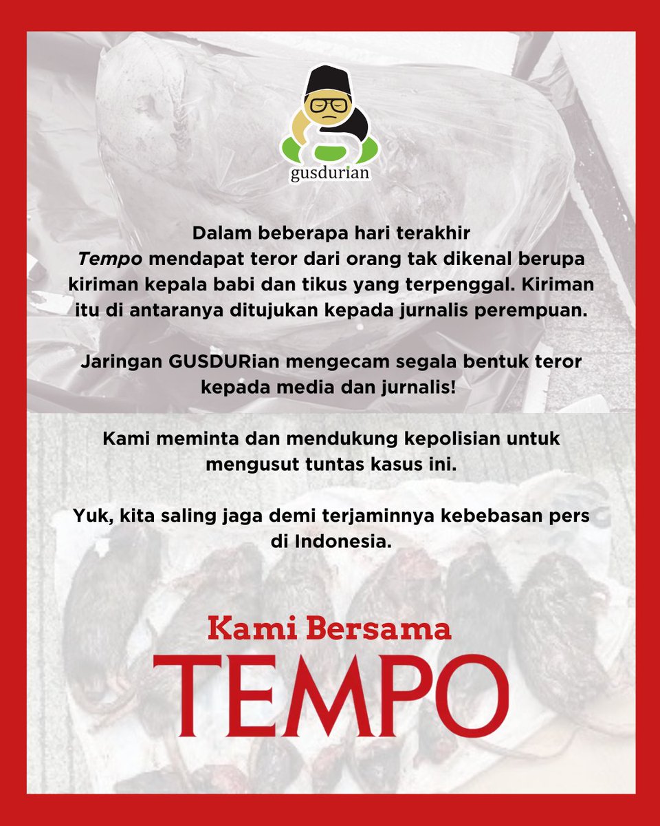 Segala bentuk pembungkaman kebebasan pers adalah upaya pembunuhan terhadap demokrasi. Yuk, kita saling jaga agar kebebasan pers tetap ada.

#KamiBersamaTempo